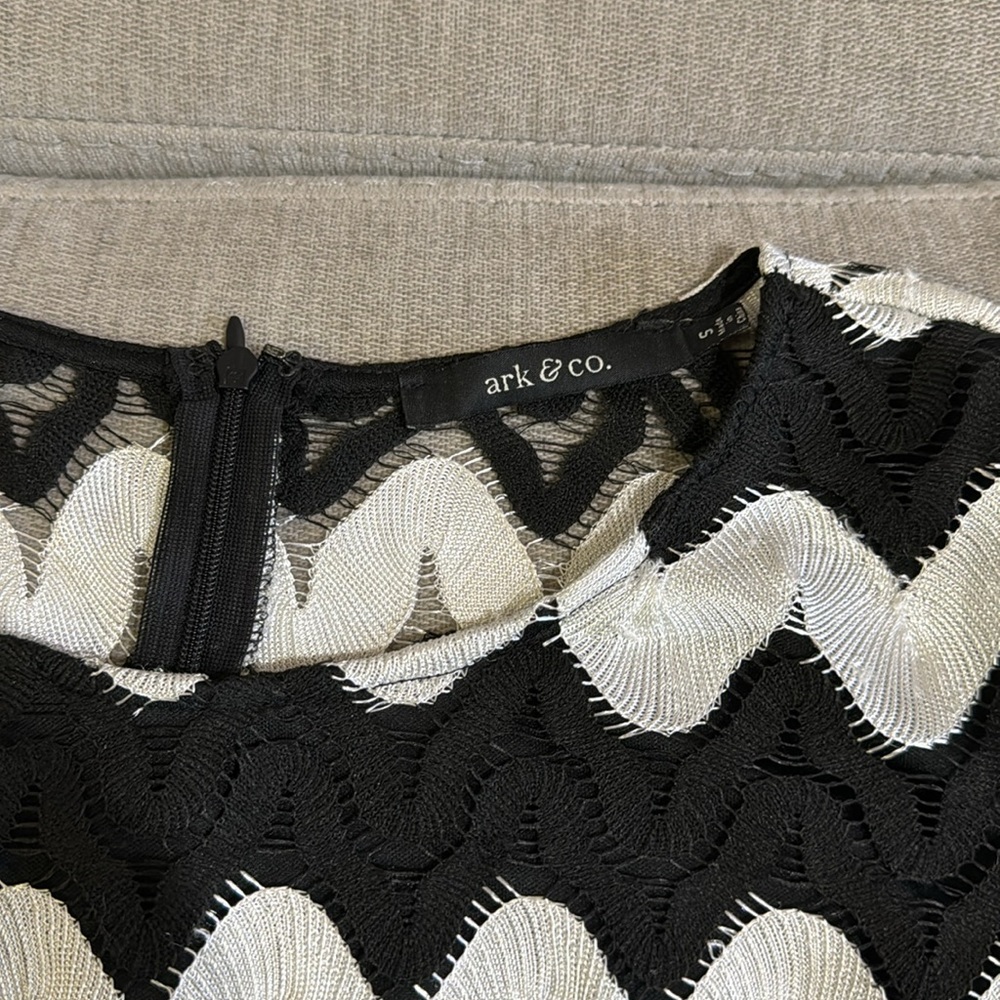 Black & White Wavy Striped Mesh Romper - Picture 9 of 15